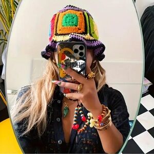 NWOT Colorful Crochet Bucket Hat